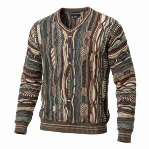 Croft & Barrow Men's Multicolor 3D Knit Sweater Vintage 90s Coogi Style Sz L
